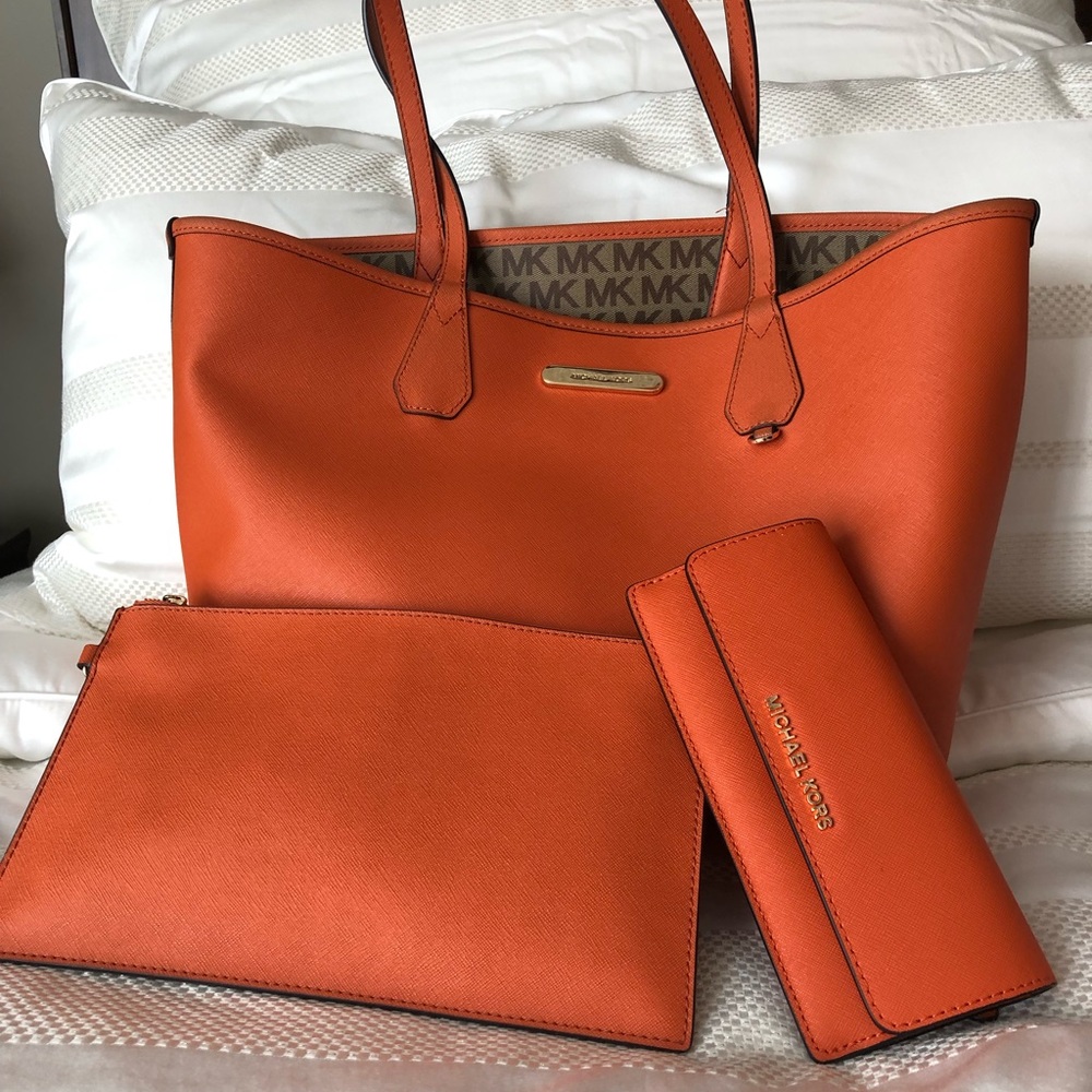 Michael Kors Burnt Orange Tote and Wallet